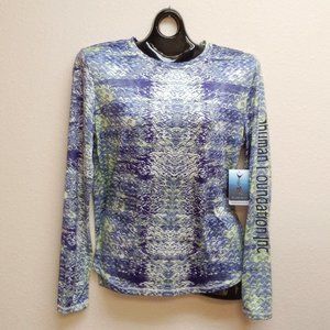 Silver Bait Long Sleeve Swim Shirt, Purple/Green Fish Scale Women's Size Large.